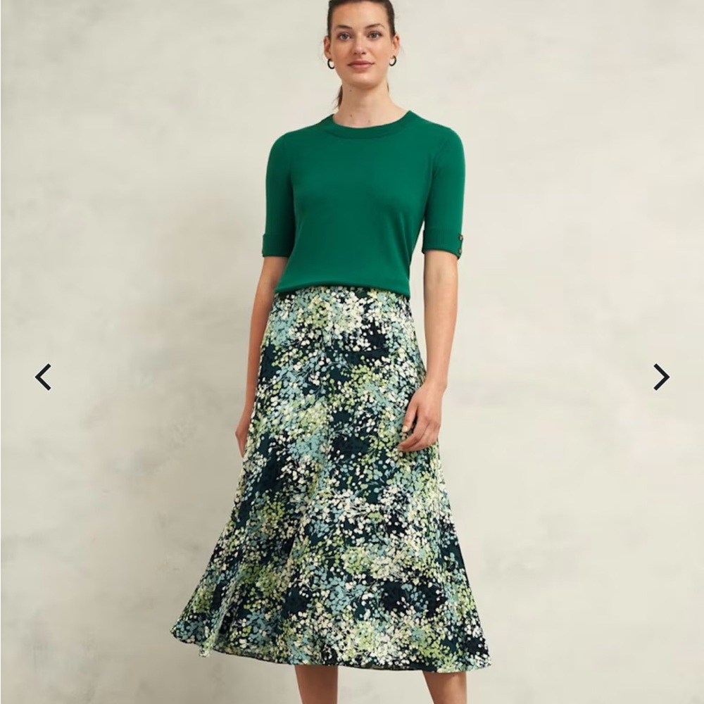 Hobbs Kiara Floral Green Midi Skirt